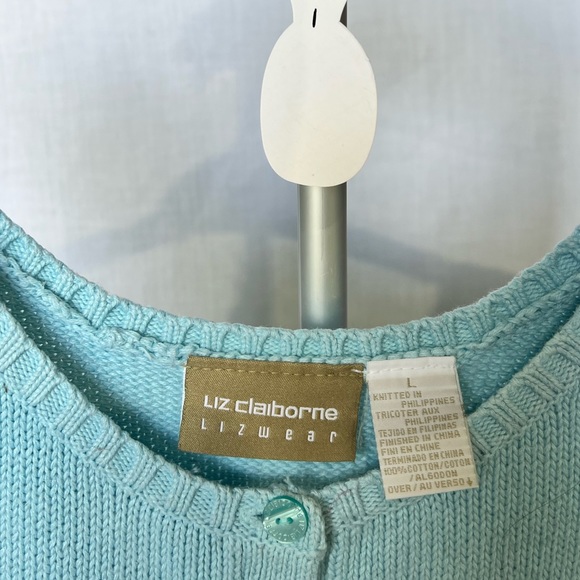 Vintage Liz Claiborne baby blue cropped knit tank top with. This is a size L. - Picture 2 of 3